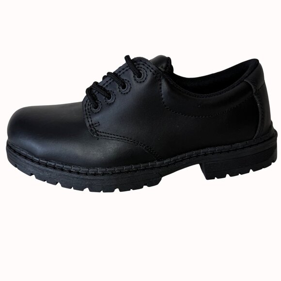 V12 Powerwear Work Shoes Lug Sole Black Leather Safety Mens 9 Slip Oil Resistant - Picture 1 of 16
